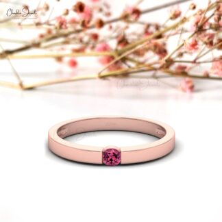 Solitaire Promise Ring In 14 Pure Gold Pink Tourmaline Handmade Anniversary Ring