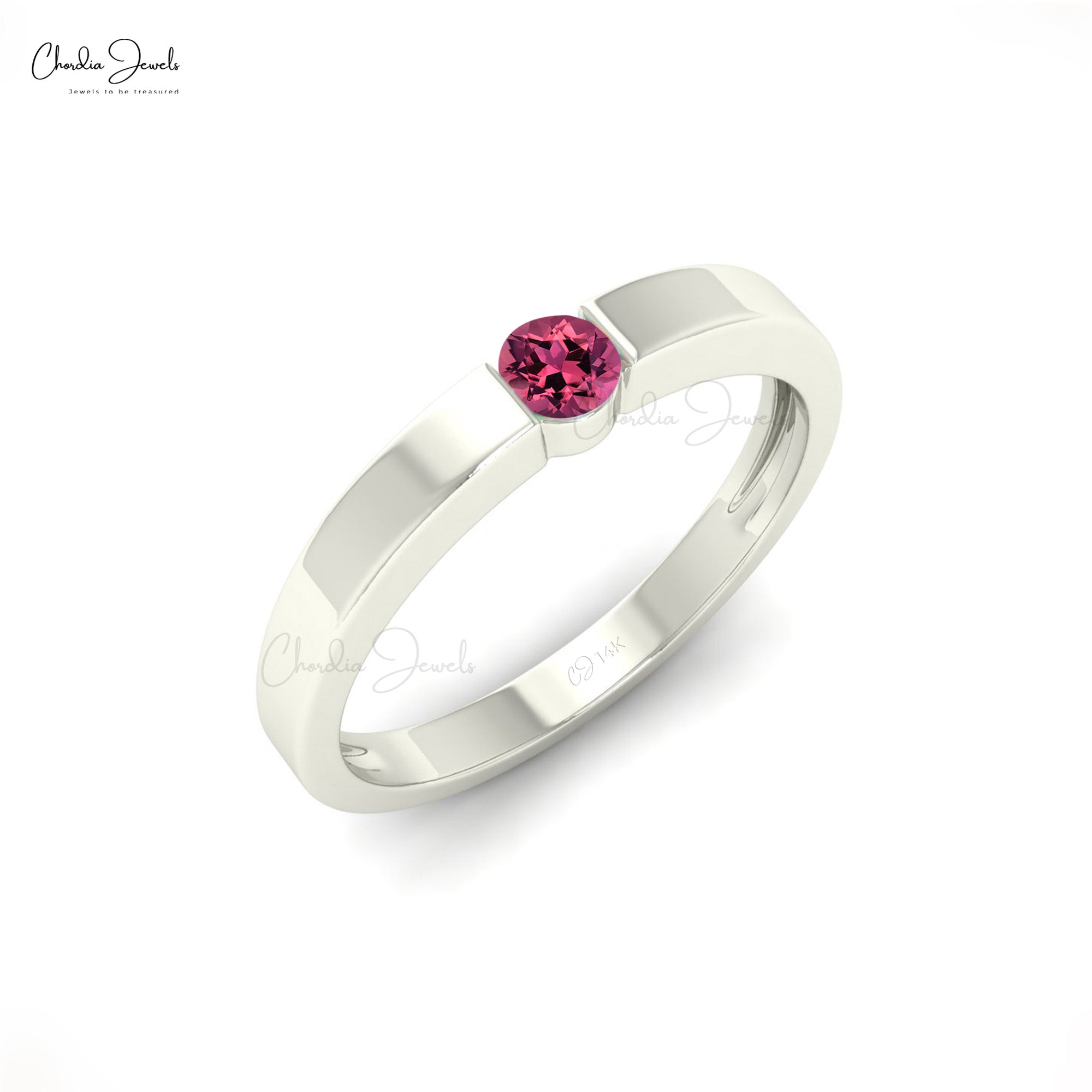 Solitaire Promise Ring In 14 Pure Gold Pink Tourmaline Handmade Anniversary Ring