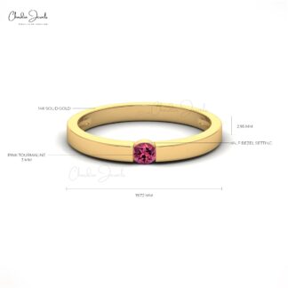 Solitaire Promise Ring In 14 Pure Gold Pink Tourmaline Handmade Anniversary Ring