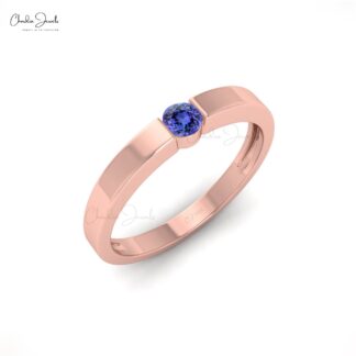 Solitaire Ring In Real 14k Gold Natural 0.11ct Tanzanite Gemstone Dainty Anniversary Ring