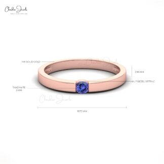 Solitaire Ring In Real 14k Gold Natural 0.11ct Tanzanite Gemstone Dainty Anniversary Ring