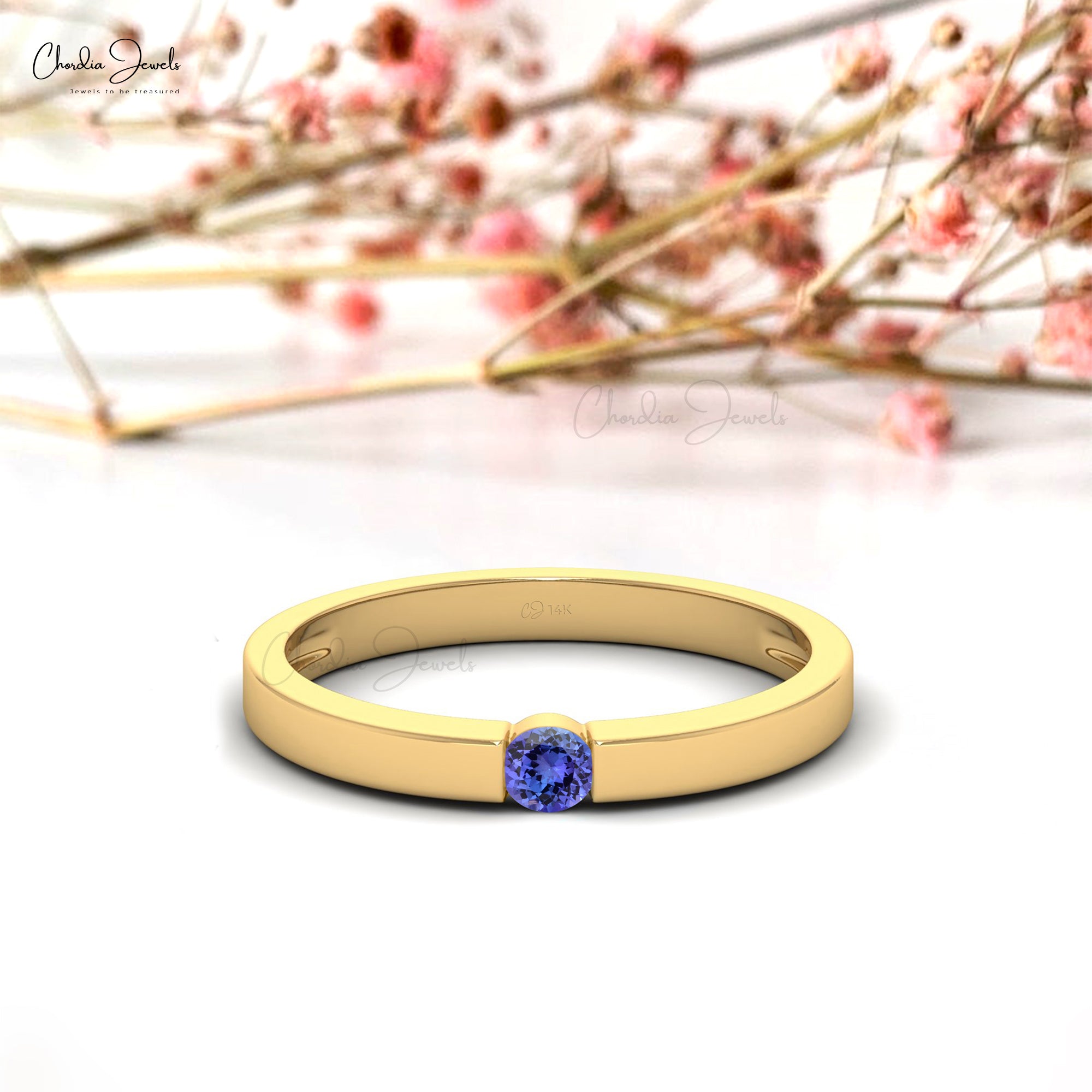 AAA Tanzanite Solitaire Ring In Solid 14k Yellow Gold December Birthstone Ring Size US7