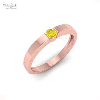 Round Cut Yellow Sapphire Solitaire Ring in 14K Gold