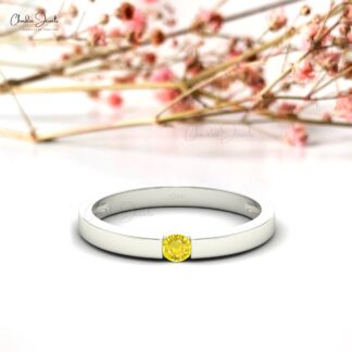 Round Cut Yellow Sapphire Solitaire Ring in 14K Gold