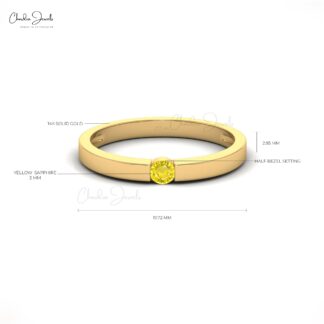 Round Cut Yellow Sapphire Solitaire Ring in 14K Gold