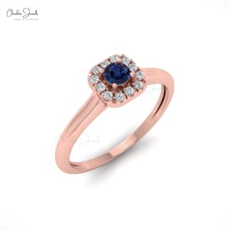 Round Gemstone Diamond Ring In 14k Solid Gold Blue Sapphire Engagement Rings