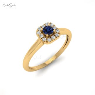 Round Gemstone Diamond Ring In 14k Solid Gold Blue Sapphire Engagement Rings