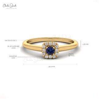 Round Gemstone Diamond Ring In 14k Solid Gold Blue Sapphire Engagement Rings
