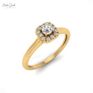 Dainty Diamond Circle Ring In 14k Solid Gold Round Cut 3mm Diamond Halo Proposal Rings
