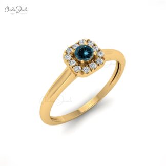 Halo Prong Set Women Ring With 0.13 Ct London Blue Topaz Rings In 14k Pure Gold