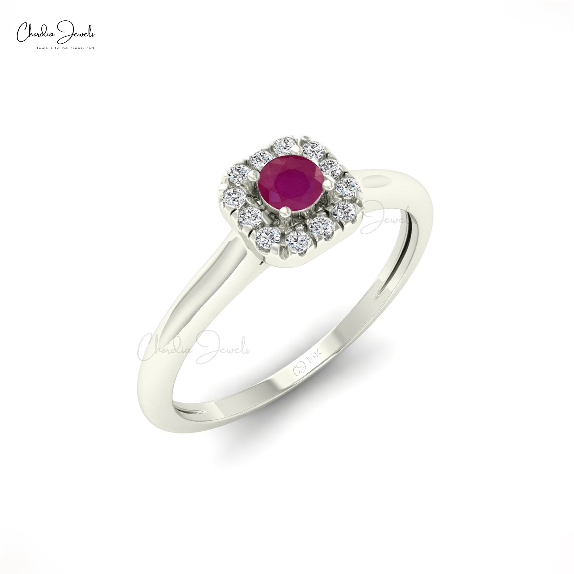 Delicate Red Ruby Halo Ring 3mm Round Cut Natural Gemstone Ring 14k Real Gold Diamond Minimal Hallmarked Wedding Jewelry