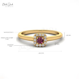 Genuine Rhodolite Garnet Halo Ring With 3mm Gemstone And Diamond 14k Gold Jewelry