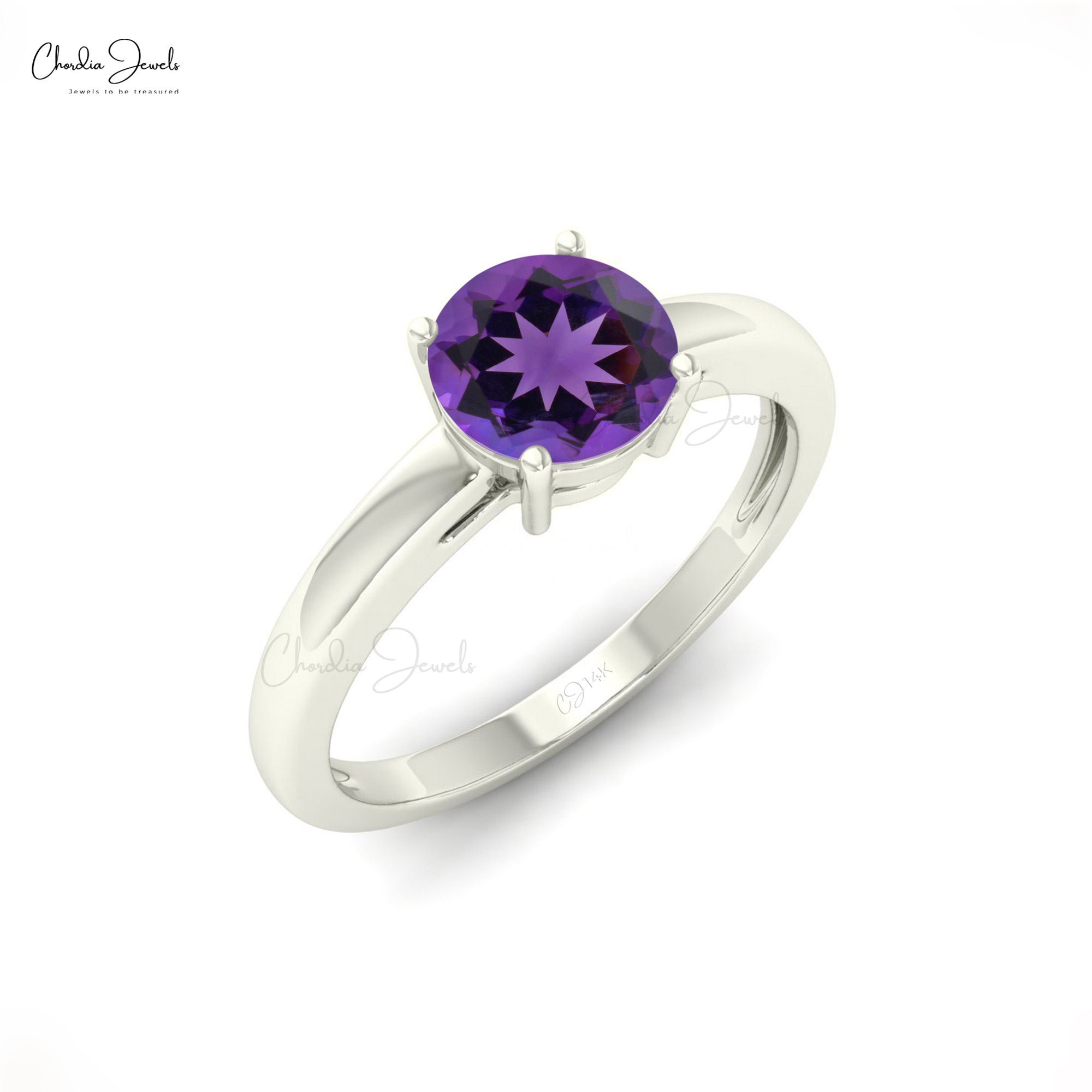 Natural 0.74ct Amethyst Gemstone Solitaire Ring 14k Solid Gold Prong Set Engagement Ring