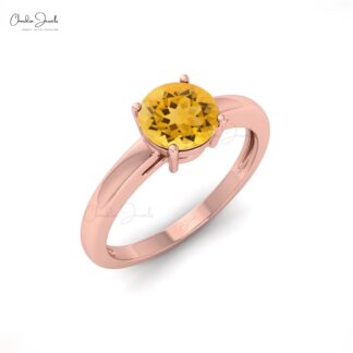 Brilliant Cut Promise Ring In 14k Pure Gold Citrine 6mm Gemstone Solitaire Rings For Her