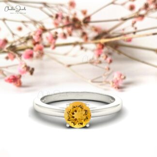 Brilliant Cut Promise Ring In 14k Pure Gold Citrine 6mm Gemstone Solitaire Rings For Her