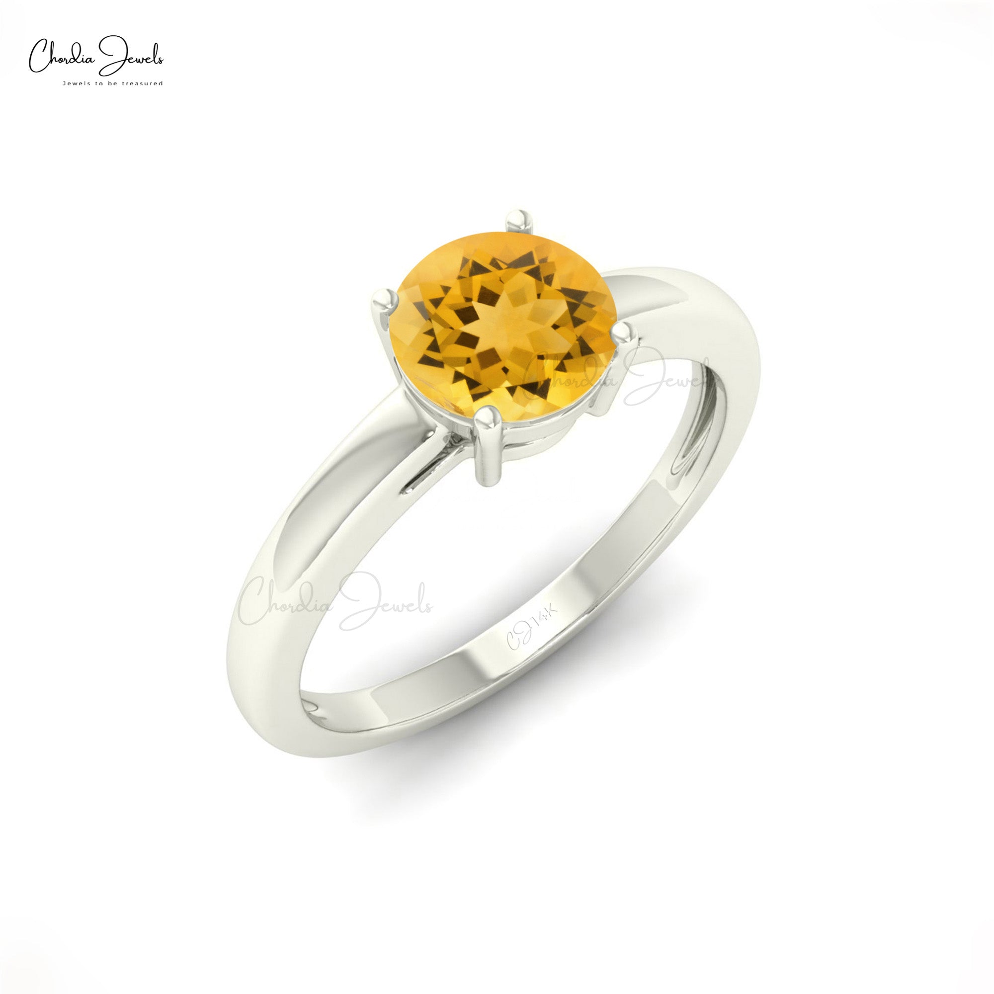 Brilliant Cut Promise Ring In 14k Pure Gold Citrine 6mm Gemstone Solitaire Rings For Her