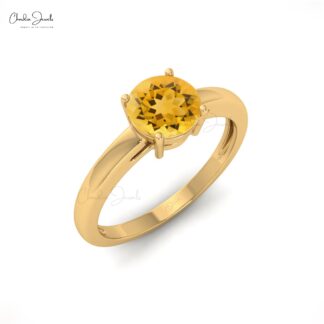 Brilliant Cut Promise Ring In 14k Pure Gold Citrine 6mm Gemstone Solitaire Rings For Her