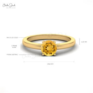 Brilliant Cut Promise Ring In 14k Pure Gold Citrine 6mm Gemstone Solitaire Rings For Her