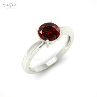 Natural 1.1 Carats Garnet Solitaire Ring For Her in 14k Solid Gold