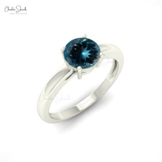 Solitaire Anniversary Ring In 14k Solid Gold London Blue Topaz 6mm Gemstone Rings