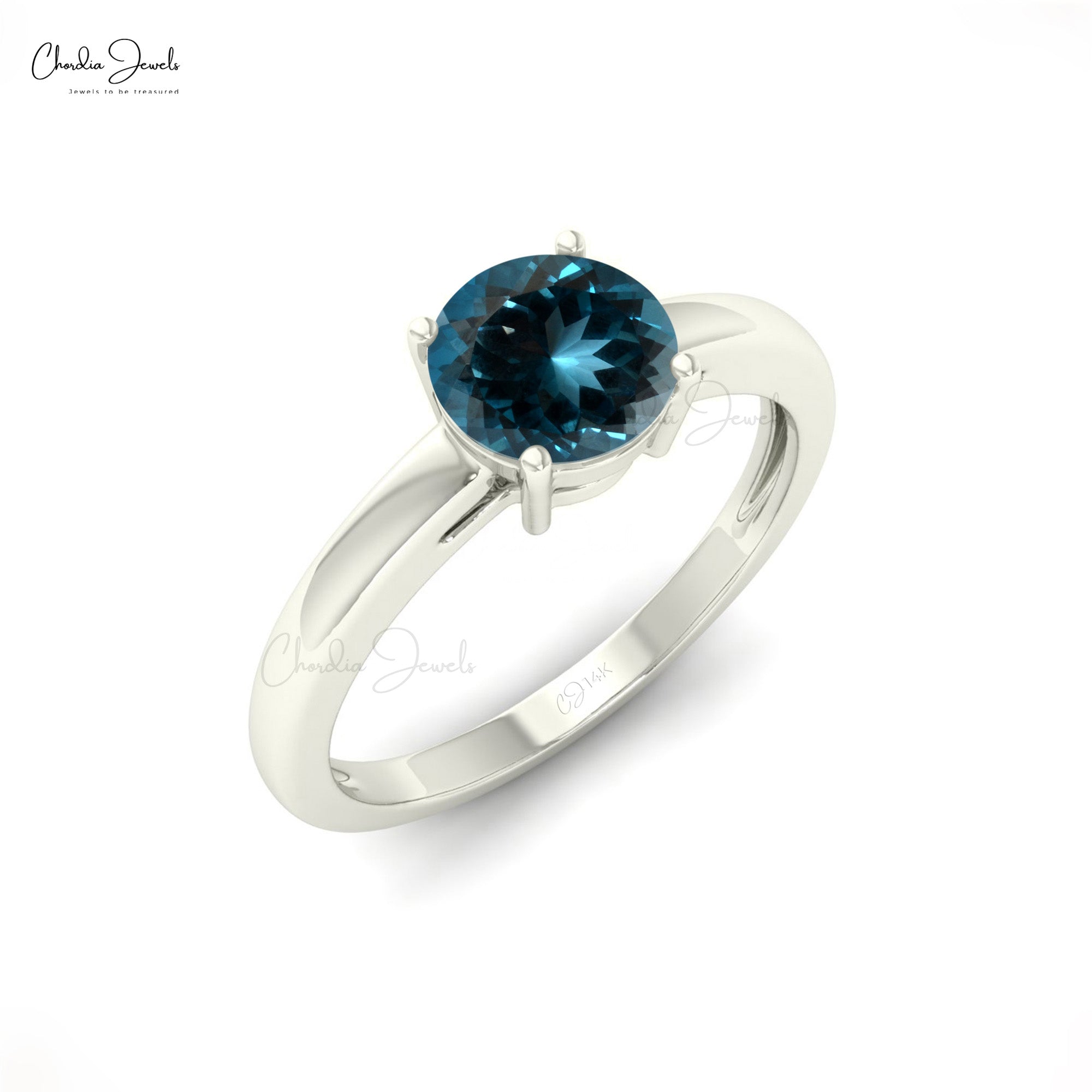 Solitaire Anniversary Ring In 14k Solid Gold London Blue Topaz 6mm Gemstone Rings