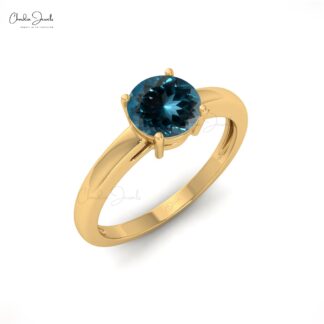 Solitaire Anniversary Ring In 14k Solid Gold London Blue Topaz 6mm Gemstone Rings
