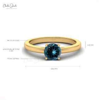 Solitaire Anniversary Ring In 14k Solid Gold London Blue Topaz 6mm Gemstone Rings