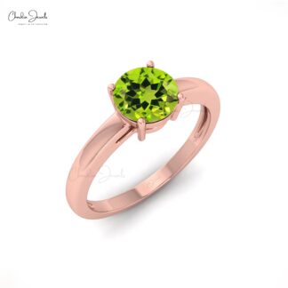 Real 14k Gold Single Stone Ring With 0.57 Ct Peridot August Birthstone Solitaire Ring