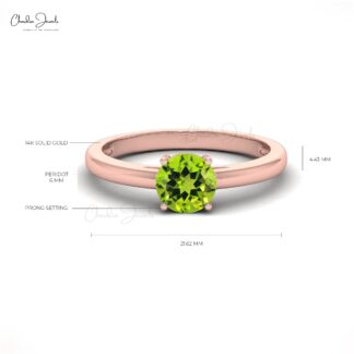 Real 14k Gold Single Stone Ring With 0.57 Ct Peridot August Birthstone Solitaire Ring