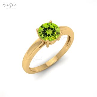 Real 14k Gold Single Stone Ring With 0.57 Ct Peridot August Birthstone Solitaire Ring