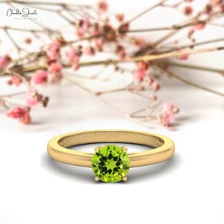 Real 14k Gold Single Stone Ring With 0.57 Ct Peridot August Birthstone Solitaire Ring