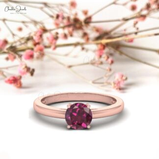 Single Gemstone Ring With 1.10 Ct Rhodolite Garnet Proposal Rings In 14k Solid Gold
