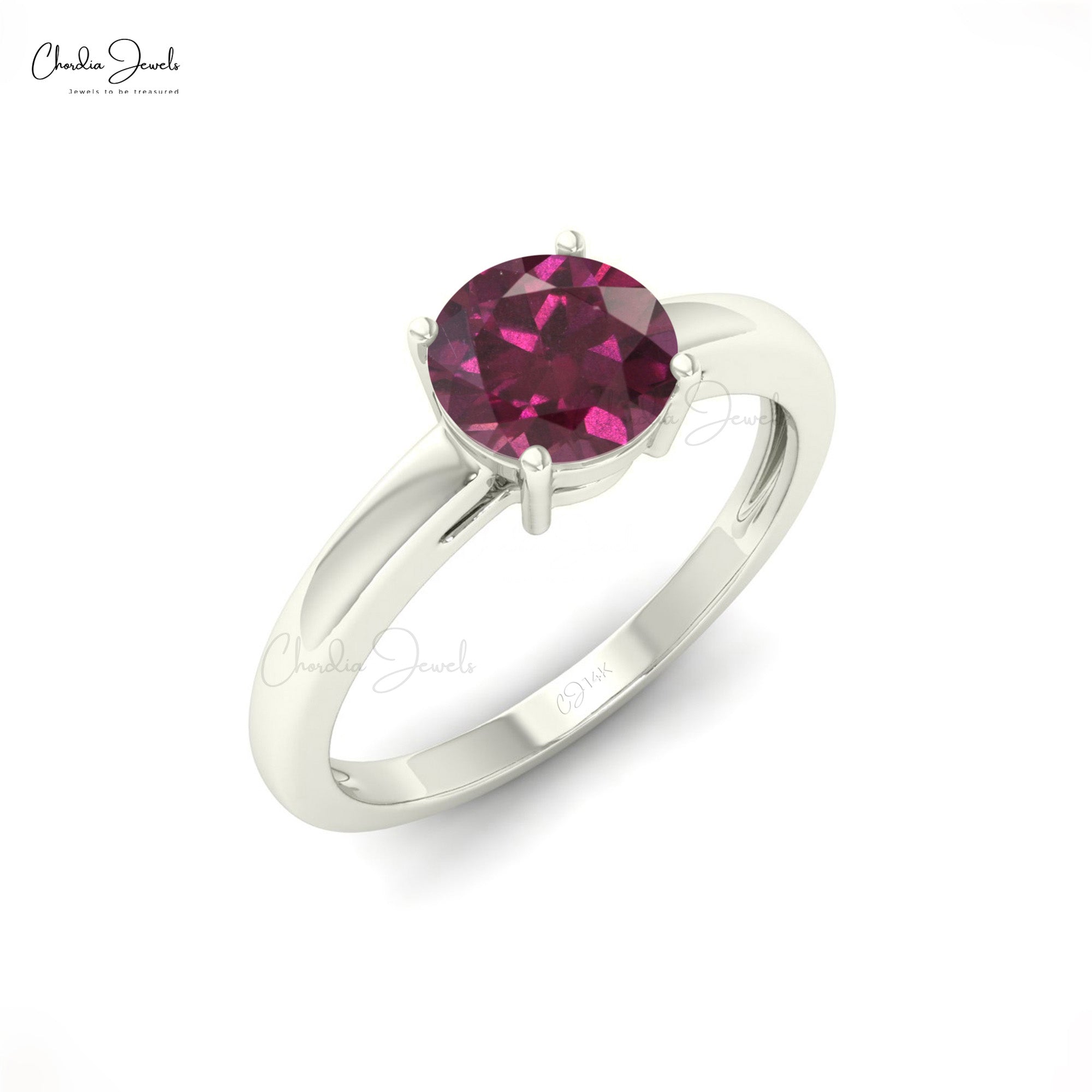 Single Gemstone Ring With 1.10 Ct Rhodolite Garnet Proposal Rings In 14k Solid Gold