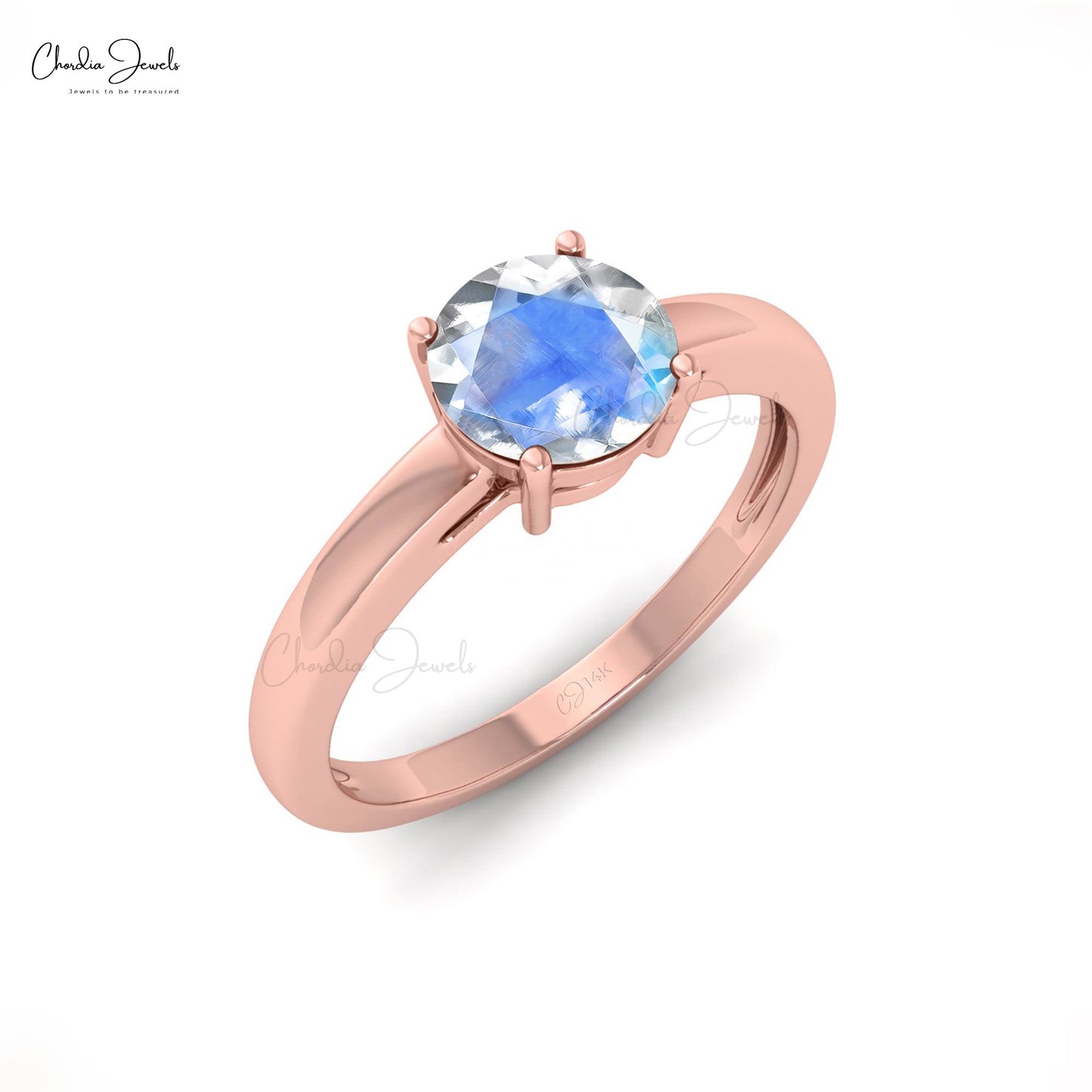 Natural Moonstone Solitaire Ring with 0.57Ct Gemstone Prong Set In 14k Real Gold Jewelry