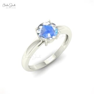 Natural Moonstone Solitaire Ring with 0.57Ct Gemstone Prong Set In 14k Real Gold Jewelry