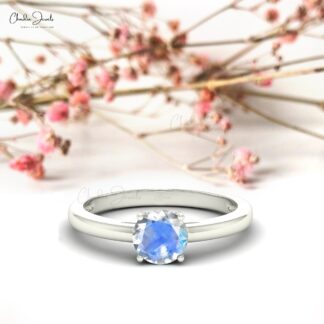 Natural Moonstone Solitaire Ring with 0.57Ct Gemstone Prong Set In 14k Real Gold Jewelry