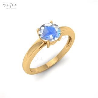Natural Moonstone Solitaire Ring with 0.57Ct Gemstone Prong Set In 14k Real Gold Jewelry