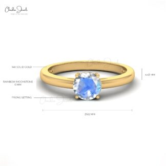 Natural Moonstone Solitaire Ring with 0.57Ct Gemstone Prong Set In 14k Real Gold Jewelry