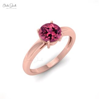 Gemstone Wedding Ring With 0.57 Ct Pink Tourmaline Solitaire Ring In 14k Solid Gold