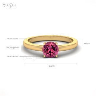 Gemstone Wedding Ring With 0.57 Ct Pink Tourmaline Solitaire Ring In 14k Solid Gold