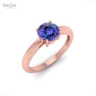Solitaire Ring With 0.81ct Tanzanite Gemstone 14k Solid Gold Thin Band Elegant Birthstone Ring