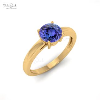 Solitaire Ring With 0.81ct Tanzanite Gemstone 14k Solid Gold Thin Band Elegant Birthstone Ring