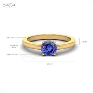 Solitaire Ring With 0.81ct Tanzanite Gemstone 14k Solid Gold Thin Band Elegant Birthstone Ring