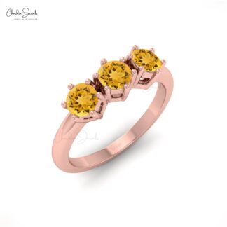 Round Cut Natural Brazilian Citrine Gemstone Ring In 14K Gold