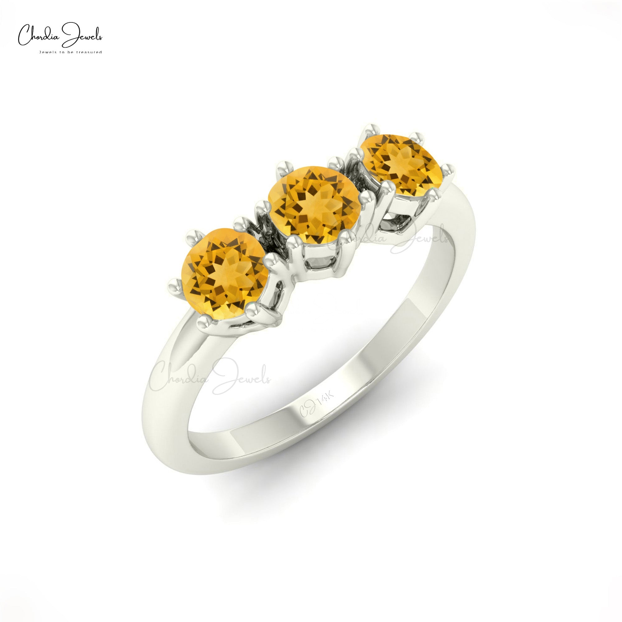 Round Cut Natural Brazilian Citrine Gemstone Ring In 14K Gold
