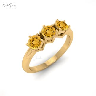 Round Cut Natural Brazilian Citrine Gemstone Ring In 14K Gold