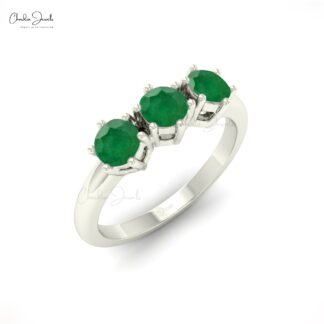 Triple Stone Wedding Ring In 14k Pure Gold Round Emerald 4mm Gemstone Rings For Women
