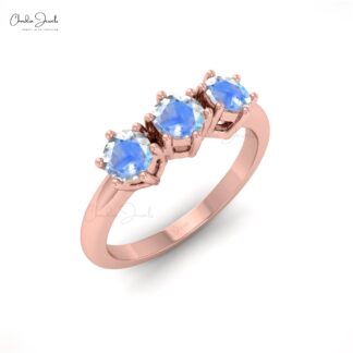 Triple Rainbow Moonstone Ring In 14k Pure Gold Gemstone Hallmarked Bridal Rings