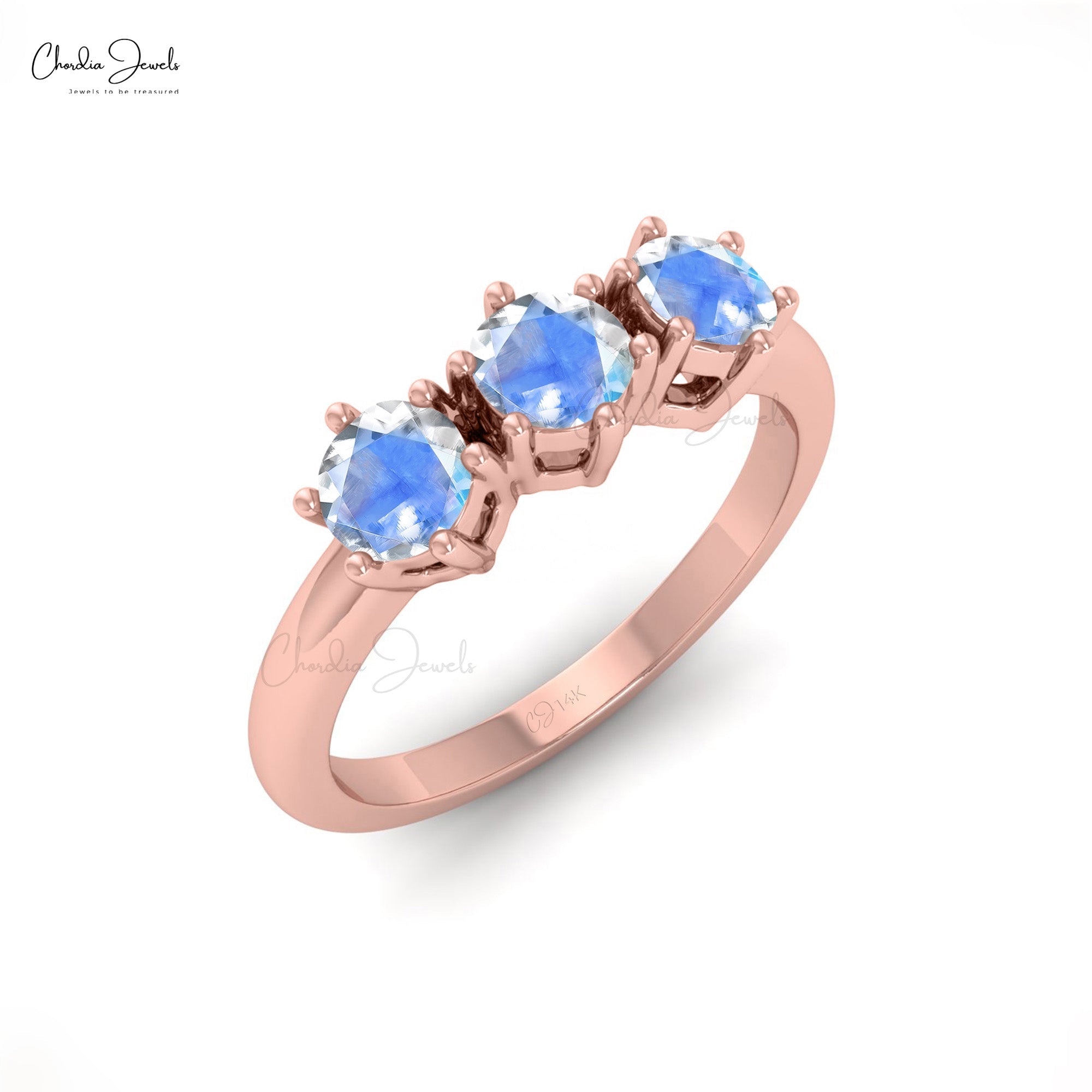 Triple Rainbow Moonstone Ring In 14k Pure Gold Gemstone Hallmarked Bridal Rings
