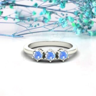Triple Rainbow Moonstone Ring In 14k Pure Gold Gemstone Hallmarked Bridal Rings